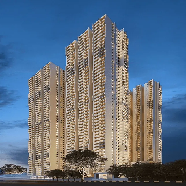 Towers lit at dusk at Candeur Crescent